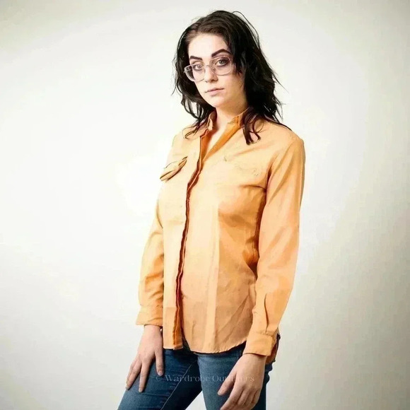 Vintage Sherbet Orange Western Cut Button Up Blouse - Picture 3 of 8